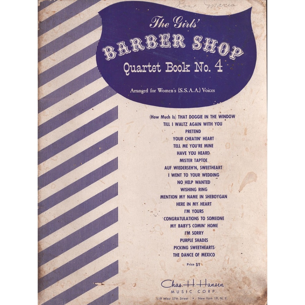 Vintage The Girls Barber Shop Quartet Book No 4 SSAA Sheet Music Chas H Hansen - Picture 1 of 2